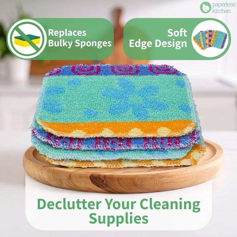 PaperlessKitchen Kitchen Dish Scrubbers | Soft Scrub for Dishes | Non-Scratch Cleaning Pads for Kitchen | Made from Cotton Fiber | Safe on All Surfaces | Long-Lasting & Easy to Clean | Pack of 8 - Image 4